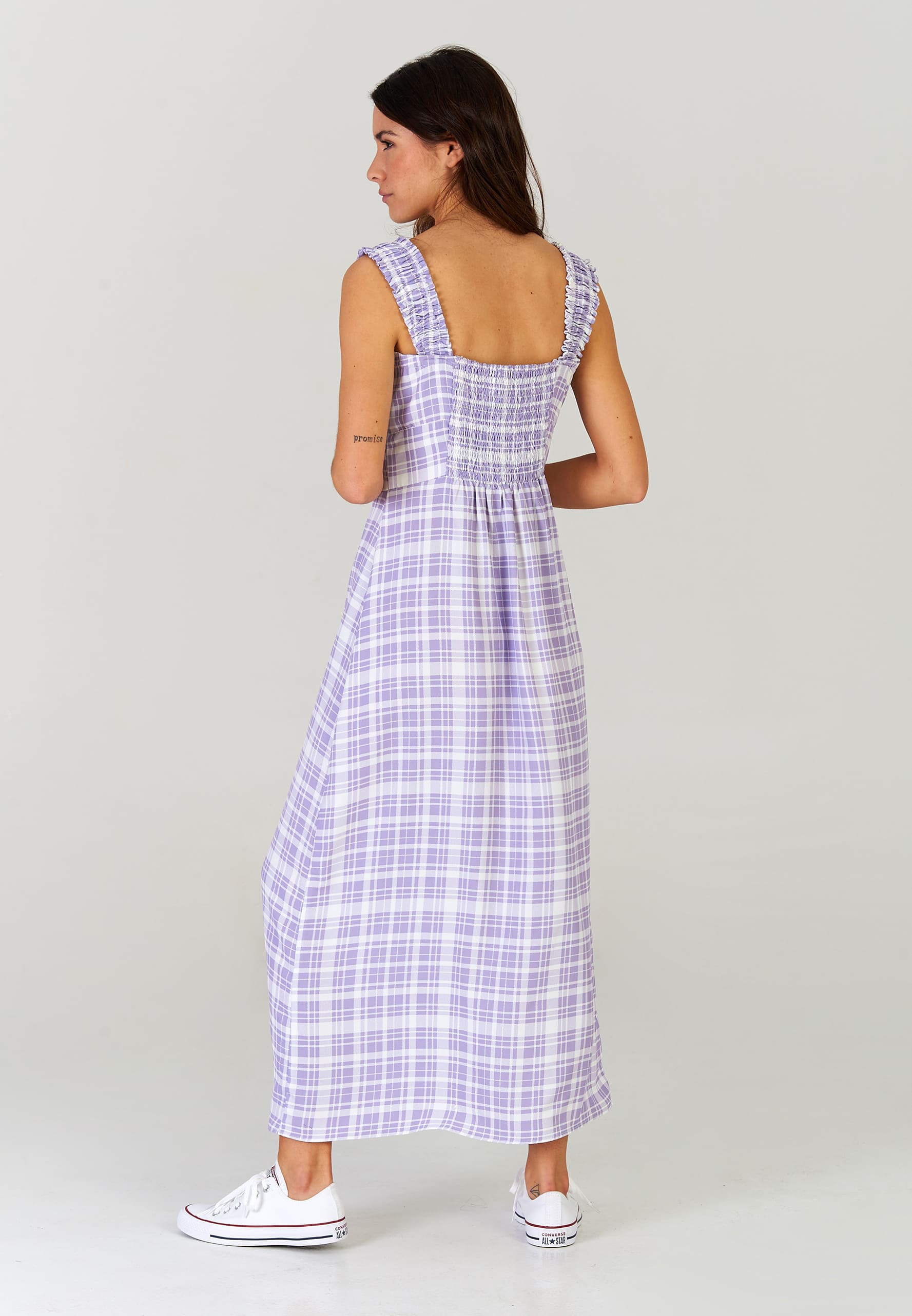 Robe Midi à Carreaux Lavande