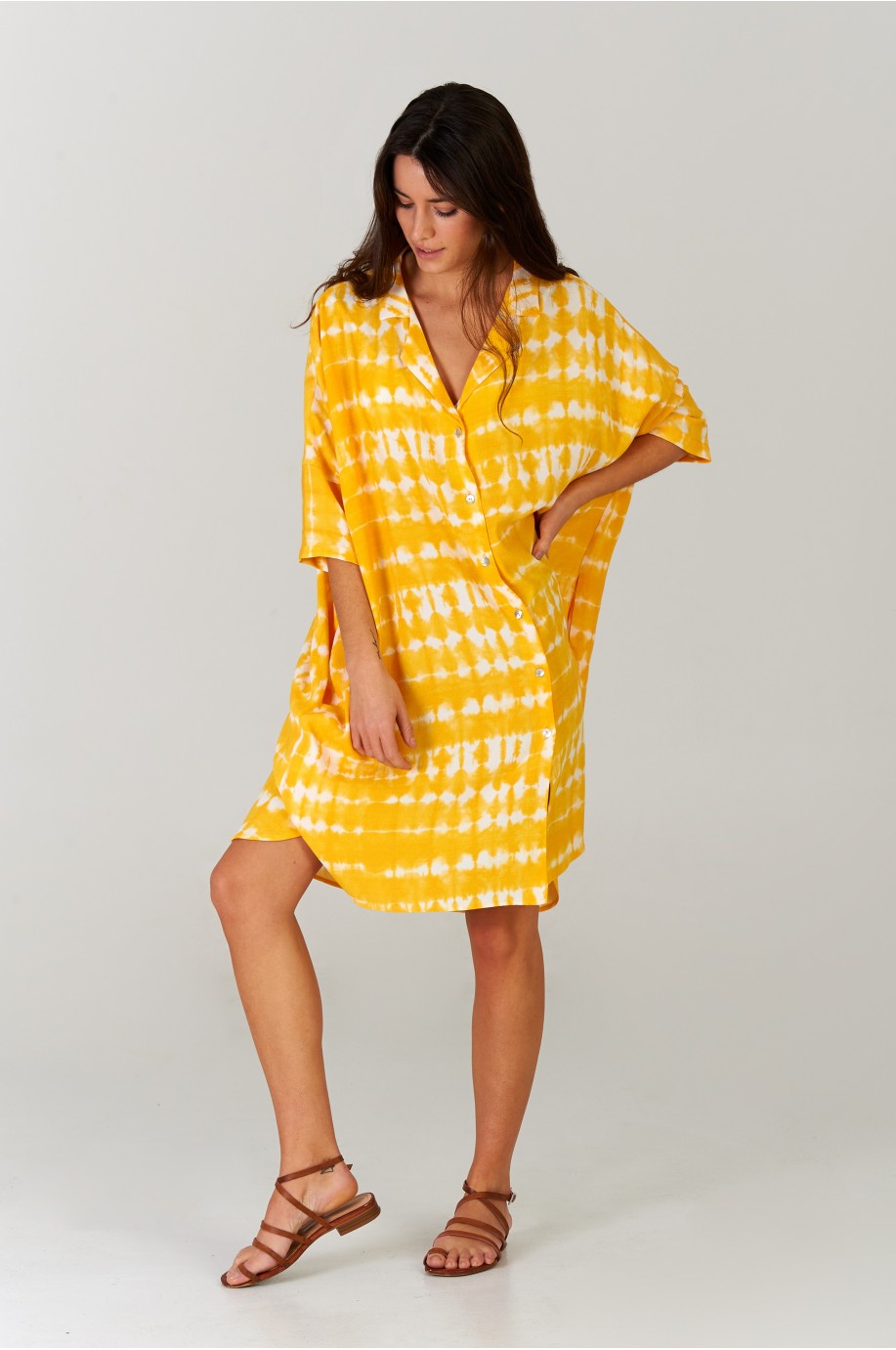 Vestido camisero Tie Dye Ocre Vestido camisero Tie Dye Ocre