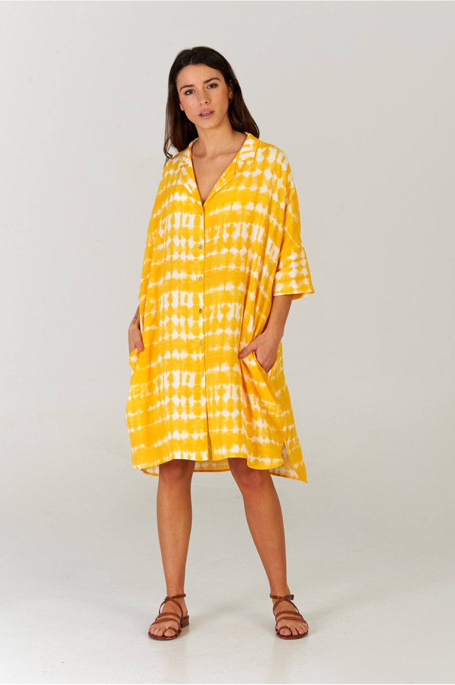 Vestido camisero Tie Dye Ocre Vestido camisero Tie Dye Ocre