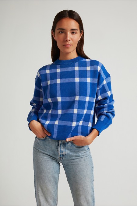 Blue Squared Picnic Sweater