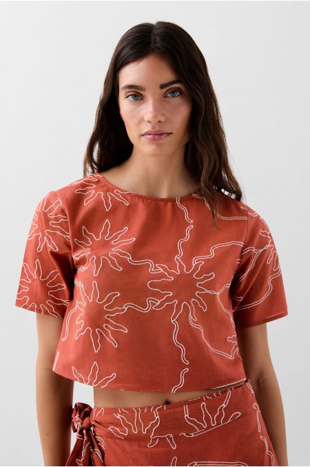 Embroidered Linen Top