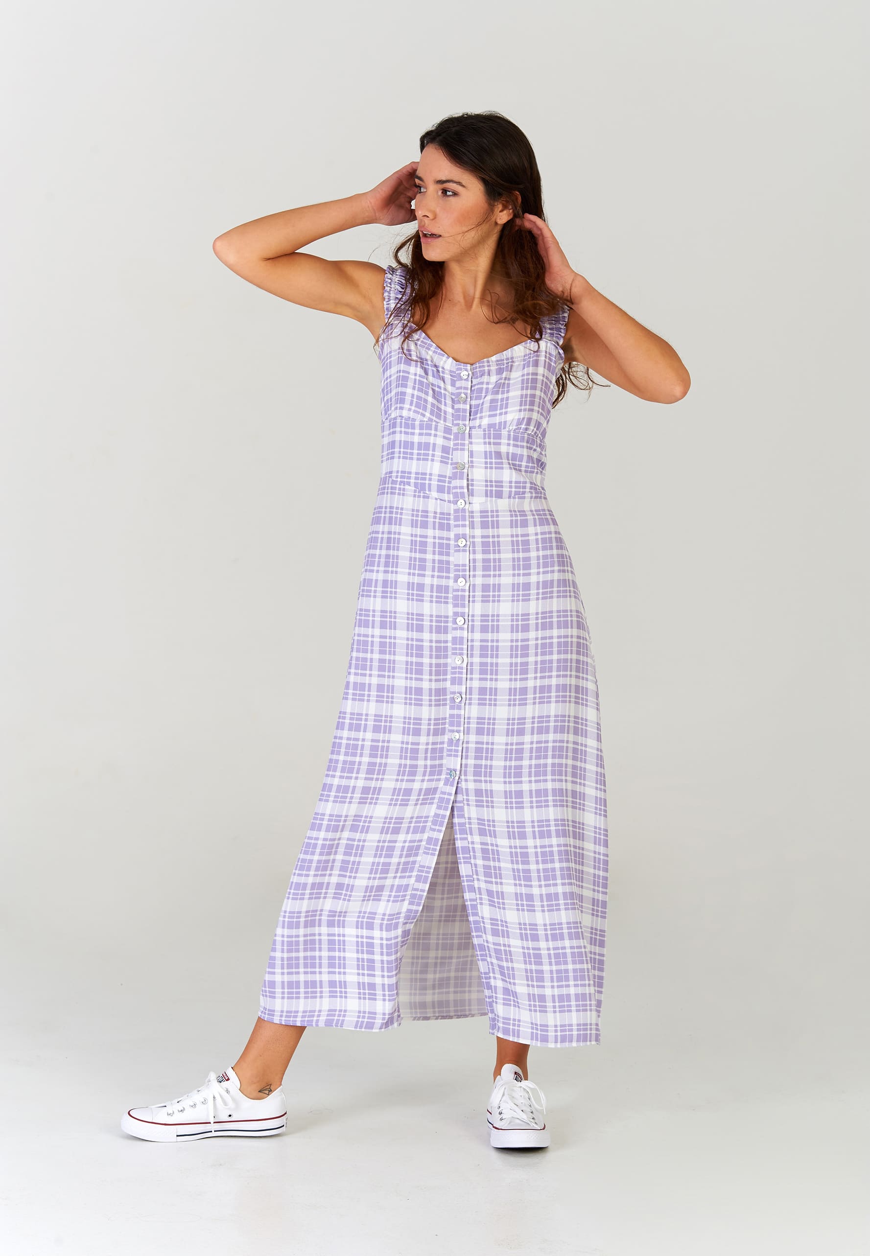 Robe Midi à Carreaux Lavande